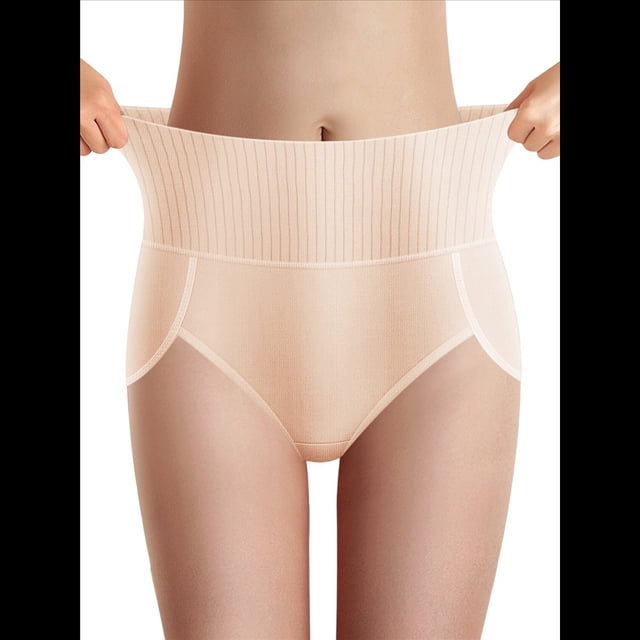 Ropa Interior Triangular Transpirable de Color Sólido para Mujer, Cintura Alta, Control de Abdomen y Levantamiento de Cadera. Color de Piel XL