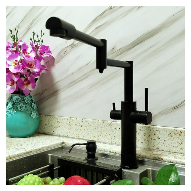 Matte Black 3 Way Water Filter Tap Pot Filler Deck Mounted Kitchen Faucet With Drink Water ,High Water Flow Rate