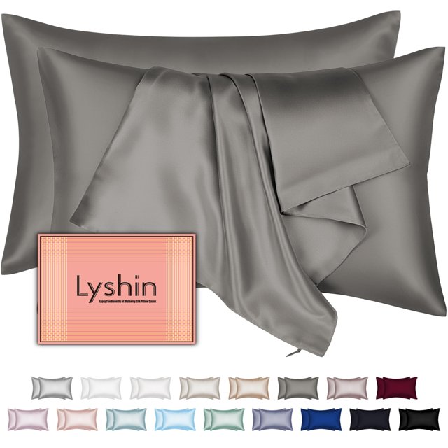 Fundas de almohada de seda LYSHIN Mulberry, paquete de 2, tamaño queen, 50 x 75 cm