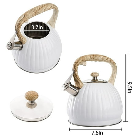 

3.5L Tea Kettle for Stove Top Stainless Steel Whistling Teapot with Wood Handle White Pumpkin Shape Kettle