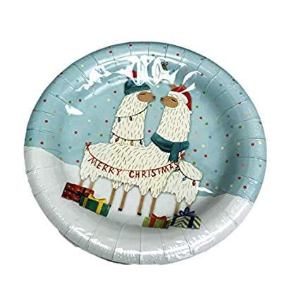 Dessert For Christmas Dinner Merry Christmas Llama Lovers Under Mistletoe Set of 16 Novelty Holiday Appetizer Dinner Dessert Party Paper Plates ()