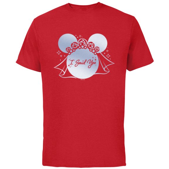 Disney I Said Yes Proposal Engagement Bridal Veil Minnie - Short Sleeve Cotton T-Shirt for Adults - Customized-Red