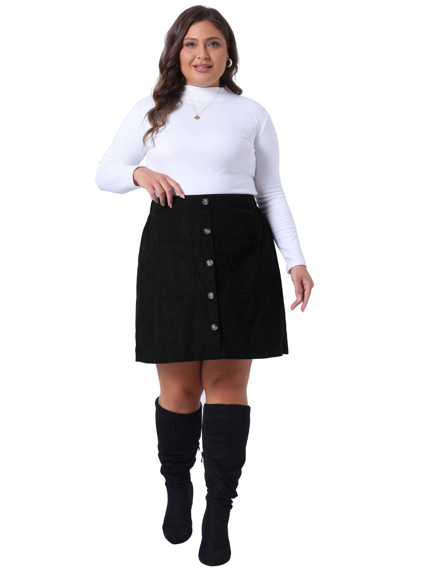 DARING DIVA Women's Plus Size with Pockets Mini Corduroy Skirt 2X Black