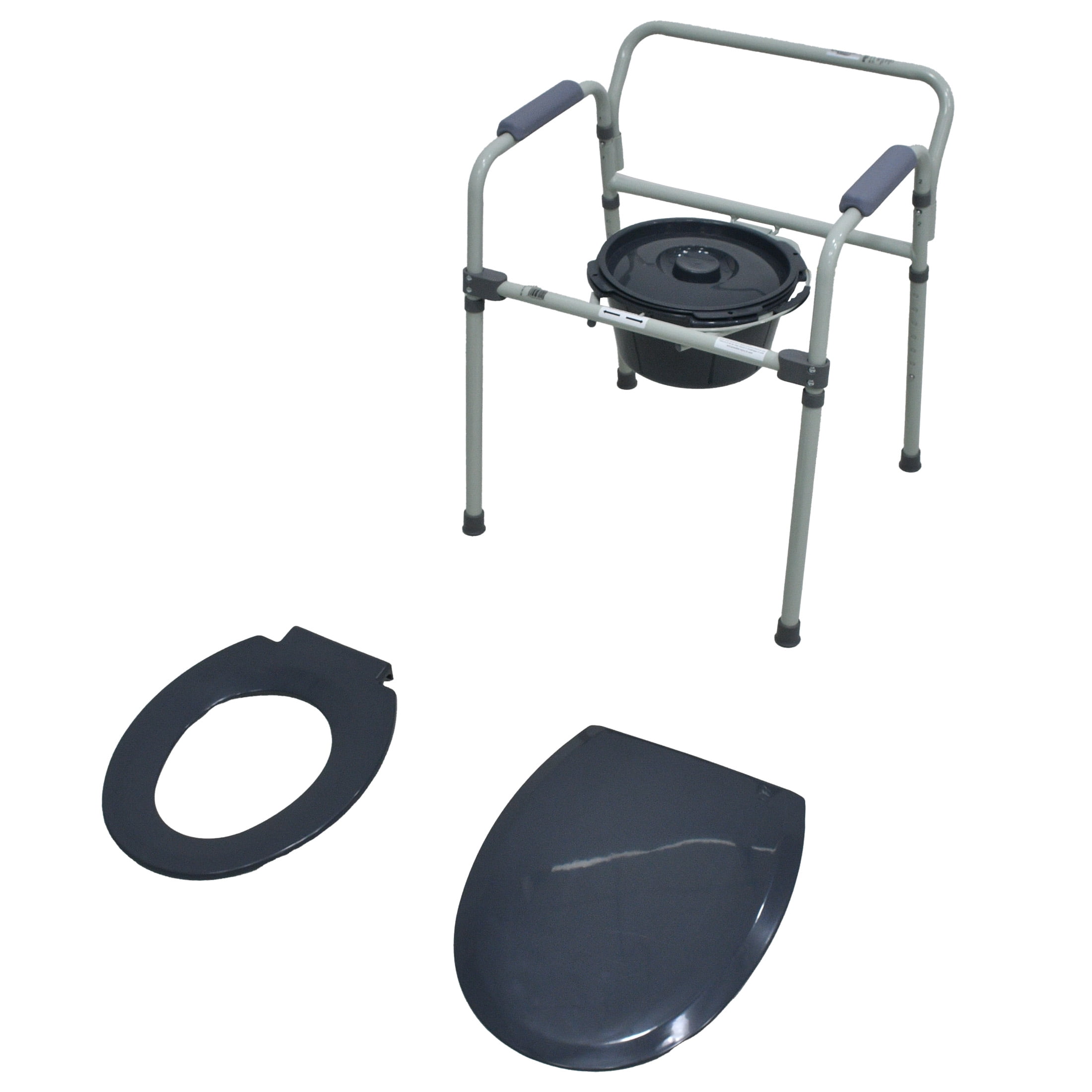 Equate Steel Foldable 3-in-1 Bedside Commode Toilet, Gray – 400 lb Weight Capacity