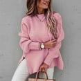 thumbnail image 4 of Brilliant Sweaters for Women Plus Size Side Hem Slit Winter Women Long Sleeve Pullover Casual Sweater Tops Loose Knitwear Jumper Tops Lightweight Mid Length Pink L, 4 of 5