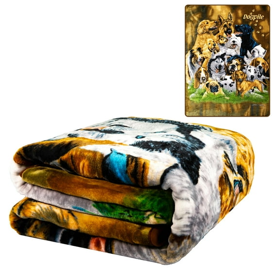 Plush Throw Blanket - Dog Pile - Queen Bed 79"x 95" - Faux Fur Blanket For Beds, Sofa, Couch, Picnic, Camping