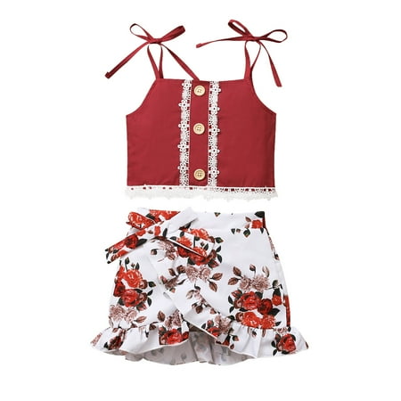 

baby girl clothes Baby Lace Ruffles Suspenders Tops+Floral Printed Skirts Outfits