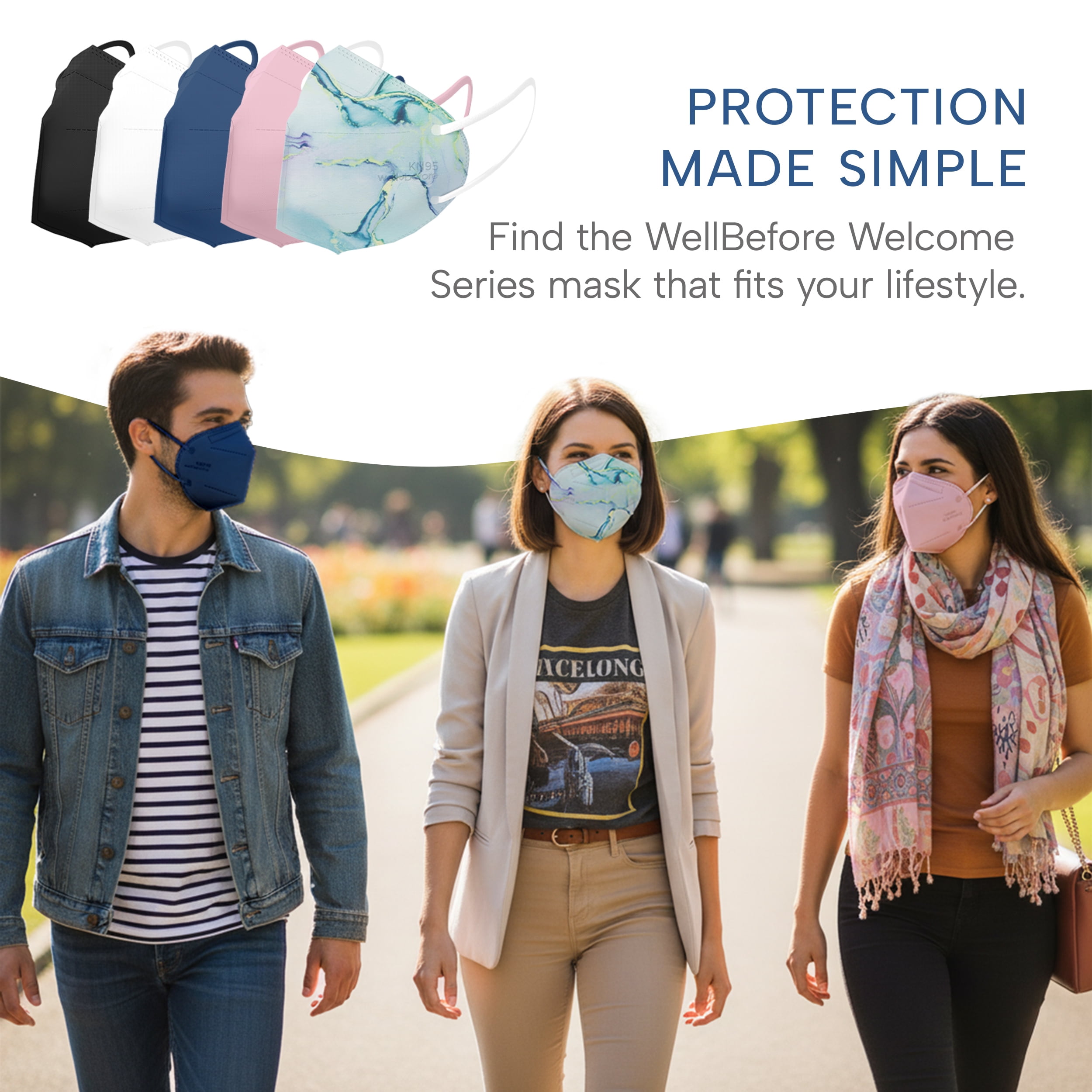 WellBefore Welcome Series KN95 Face Mask, Marble, Medium, Pack of 50