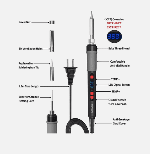 90W Digital Electric Soldering Iron Kit with Adjustable Temperature – LCD Display Welding Tool Solder Gun for Electronics Repair