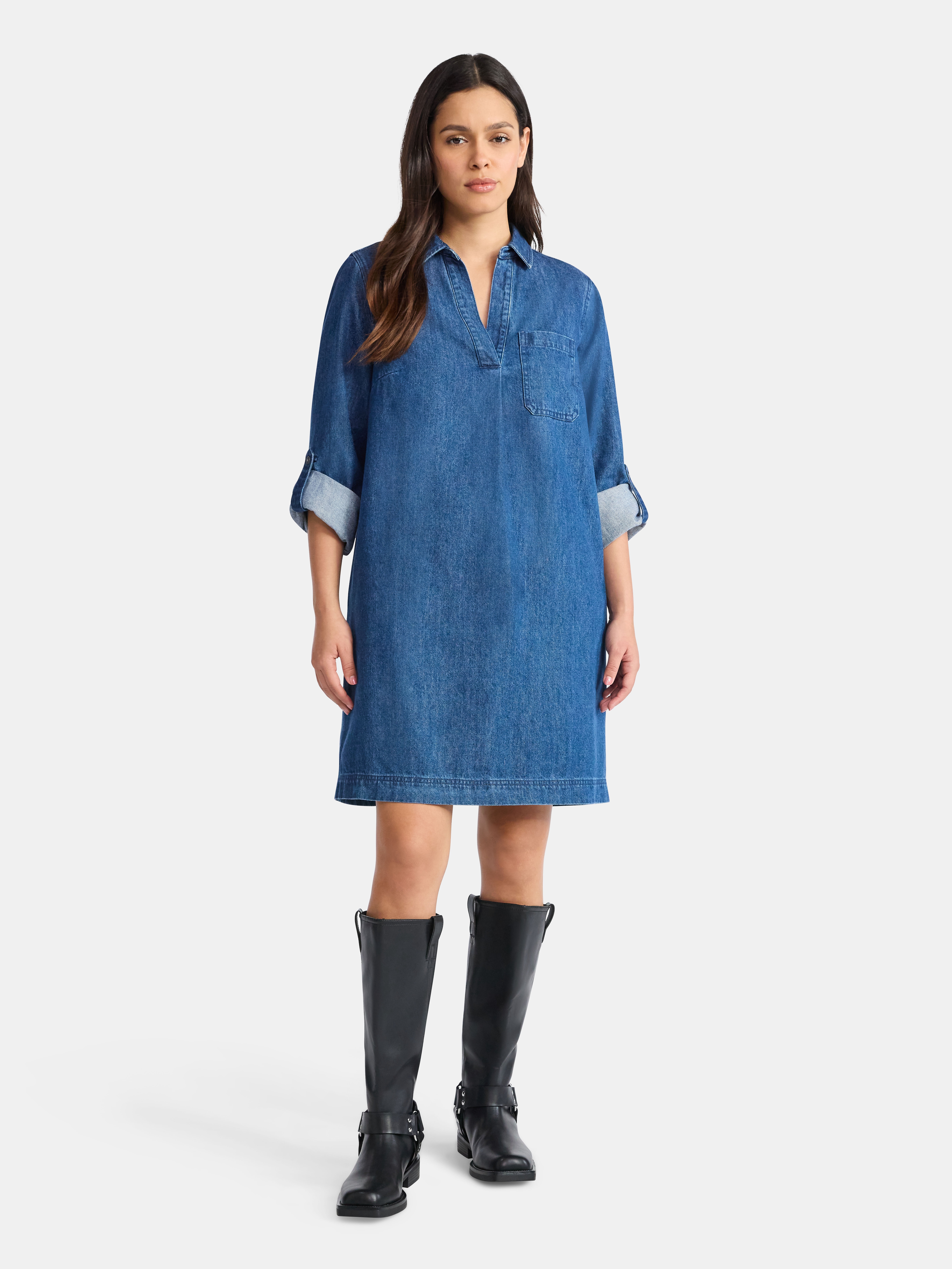 Time and Tru Women's Denim Shirt Dress, XS-XXXL