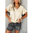 thumbnail image 1 of FOLUNSI V-Neck Apricot Tee: Summer Essential, Flattering Fit!, 1 of 8