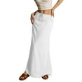 thumbnail image 5 of GEWSEY Flared Maxi Skirt with Back Slit - Elastic Waist Drawstring Long Flowy Ankle-Length Skirt (White, XXL), 5 of 9