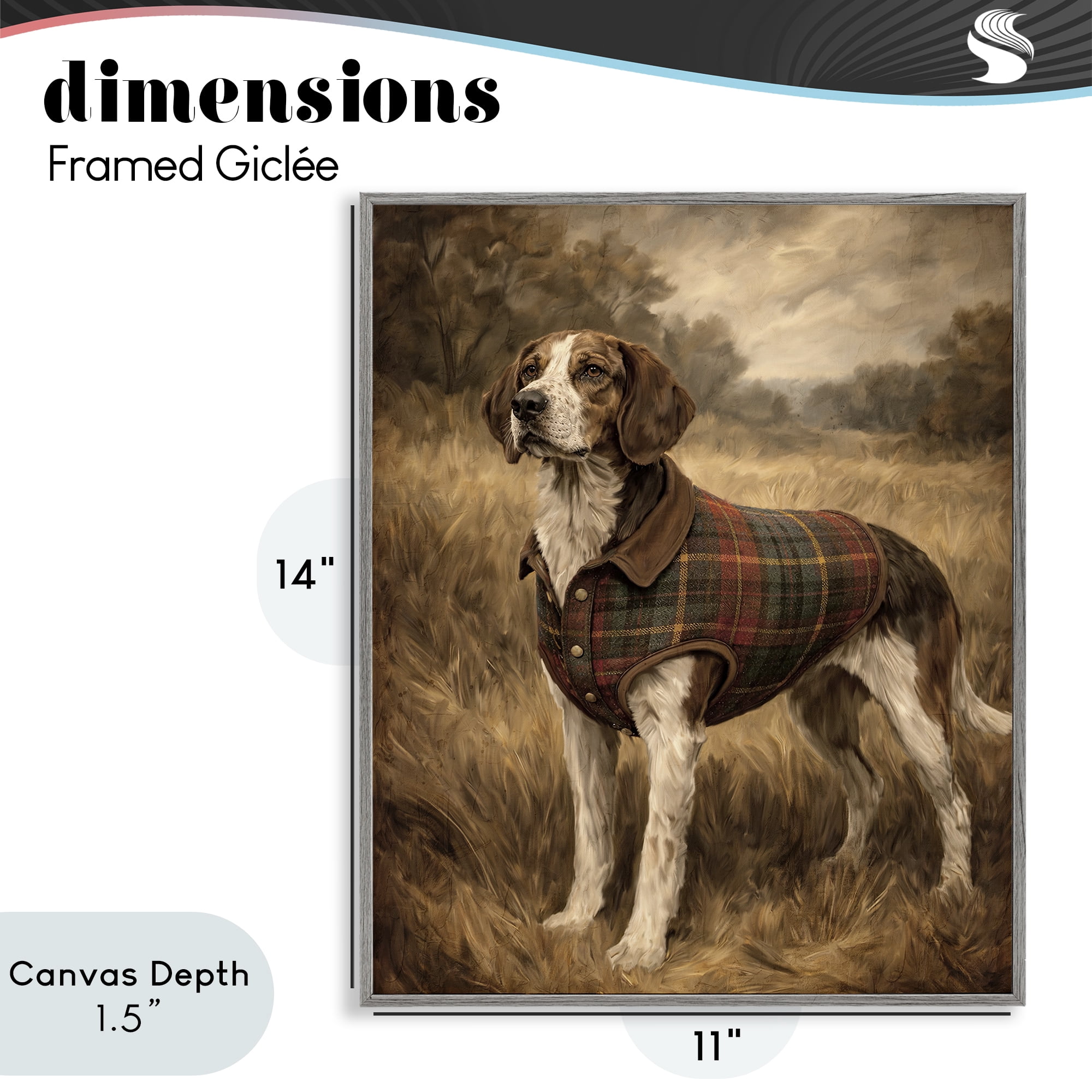 Stupell Industries Hunting Days Plaid Jacket Hound Gray Framed Giclee Art, design by Kim Allen