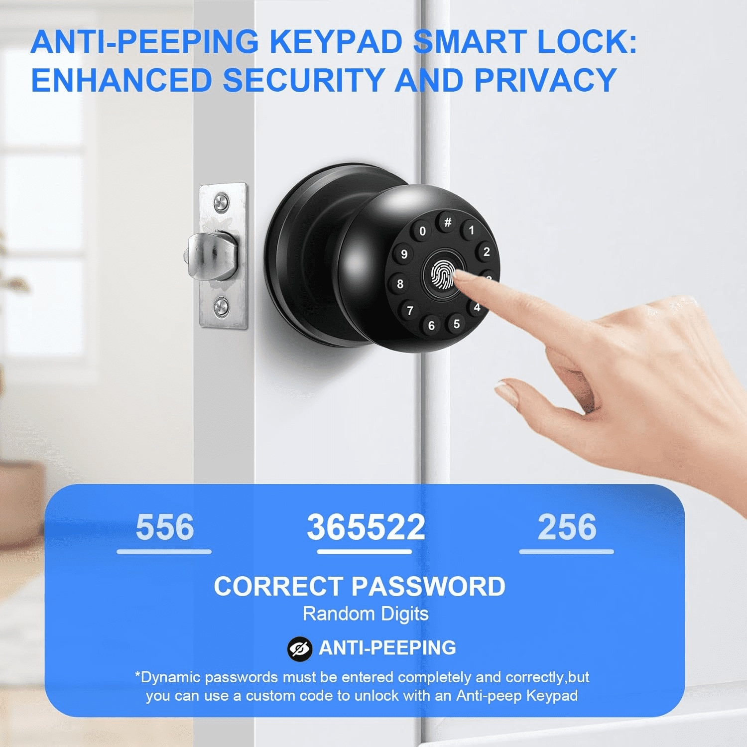 Smart Door Lock,4-in-1 with Keypad Bluetooth Control, Biometric Door knobs with App Control, Biometric Door Lock for Bedroom Home Office Apartment