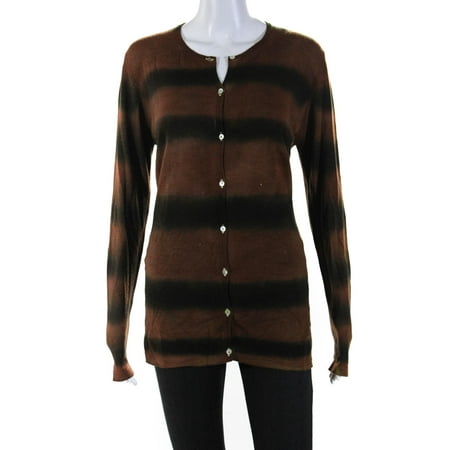 

Pre-owned|Mela Rosa Womens Striped Crew Neck Button Up Cardigan Brown Black Size Medium