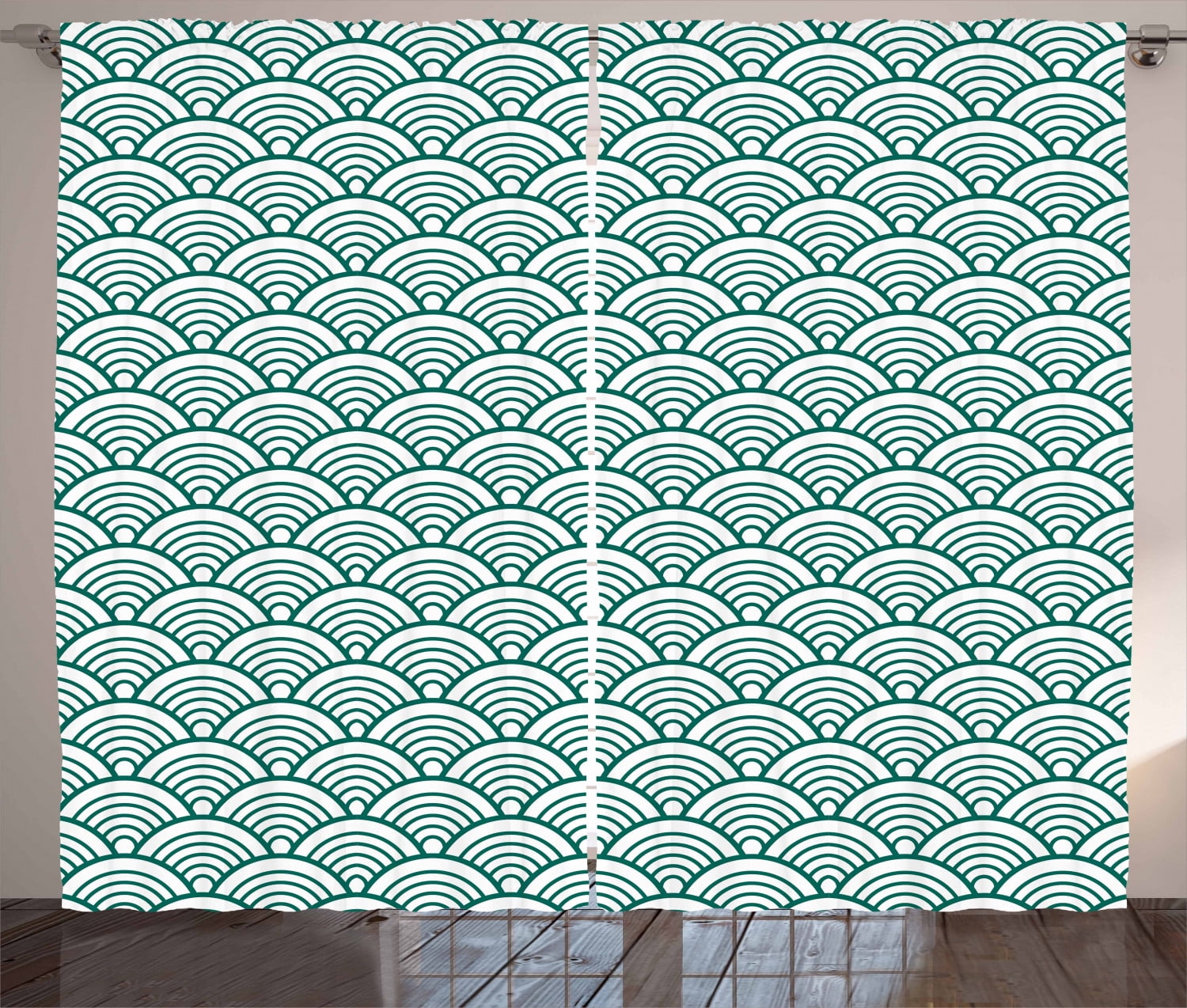 55 W X 39 L Inches Traditional Japanese Chinese Seigaiha Pattern Abstract Scales Asian Inspirations Window Drapes 2 Panel Set for Kitchen Cafe Jade White Ambesonne Teal Kitchen Curtains