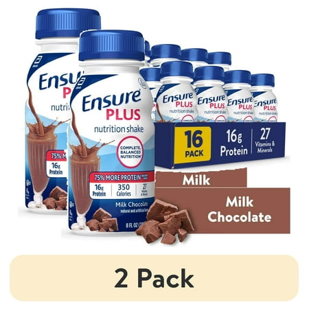 (2 pack) Ensure Plus Meal Replacement Shake, Milk Chocolate, Ready to Drink, 8 fl oz, 16 Pack