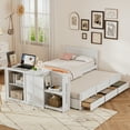 thumbnail image 2 of Euroco Wood Twin Size Platform Bed with Trundle and Drawers, Multifunctional Desk and Shelves, White, 2 of 10