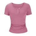 thumbnail image 6 of Womens Summer Short Sleeve V Neck Ribbed Knit Button T Shirts Henley Solid Color Trendy BasicTee, 6 of 6