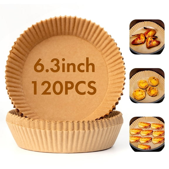 Amazer Air Fryer Paper Liners, 120pcs Disposable Round Air Fryer Liners, 6.3-INCH, Non-stick, Oil-proof