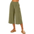 thumbnail image 2 of Drovellove Women's Plus Size Casual Cotton-Linen Wide-Leg Capri Pants with Pockets - Elastic Waist Crop Trousers for Spring Vacation or Weekend Brunch, 2 of 8