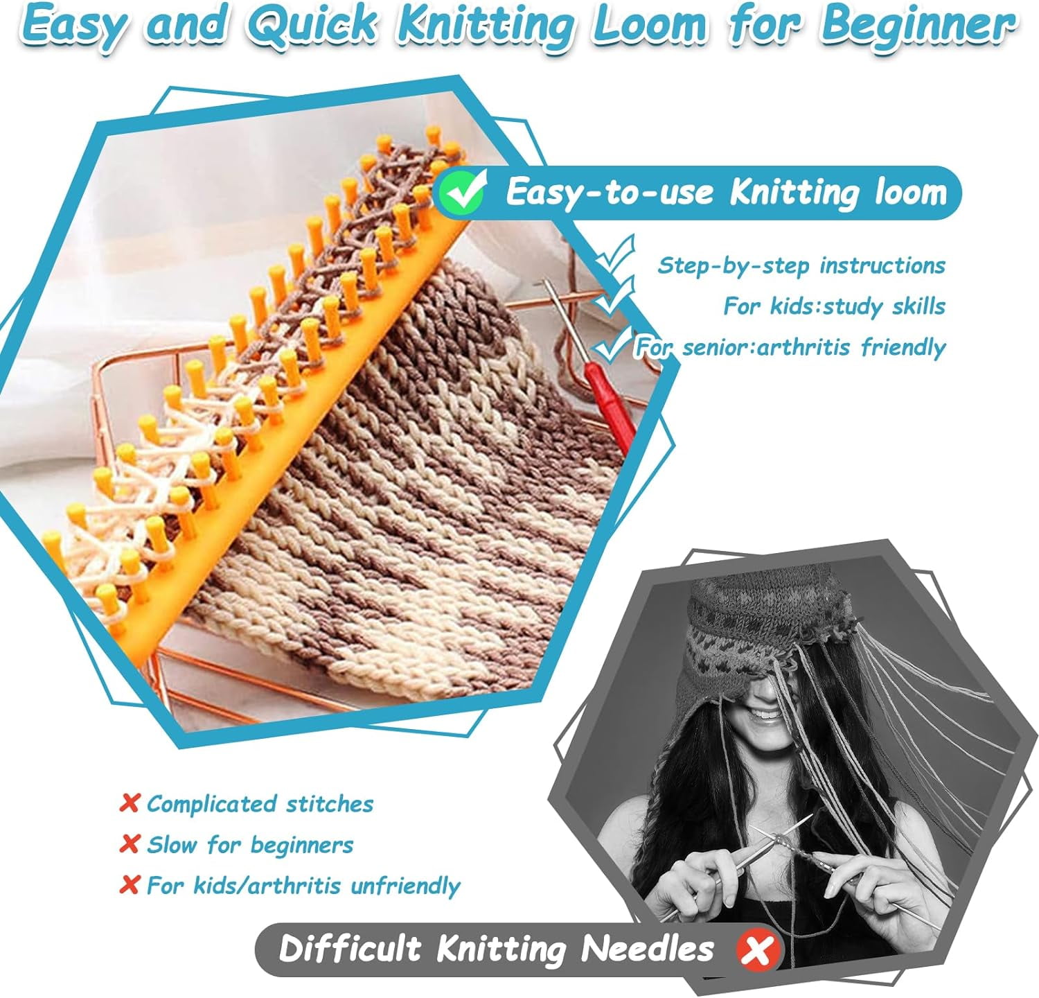 Long Knitting Loom Set with Instructions-Scarf Hat Blanket Loom Knitting Kit-Rectangular Knitting Looms for Beginners Kids Adults-Shawl Sweater Sock Knitting Looms for Crocheting