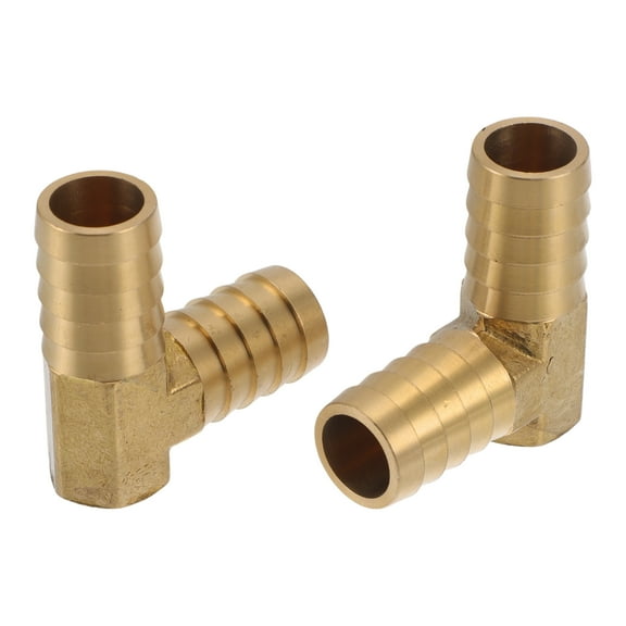 Brass Hose Barb Fittings 5/8" 90 Degree Connector for Air Water Oil Gas Fuel 2 Pcs Gold Tone