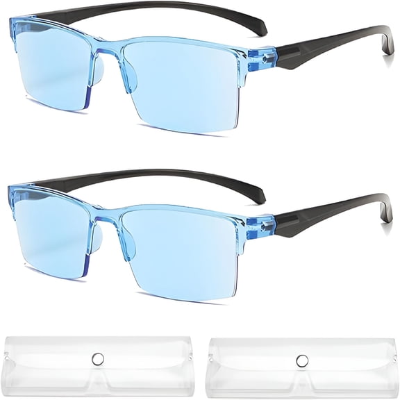 HBMYN 2 Pcs Auto Focus Glasses Self Adjusting,Automatic Zoom Anti-Blue Light Presbyopia Glasses,Intelligent Dual Focus Smart Reading Glasses for Women&Men(Blue)