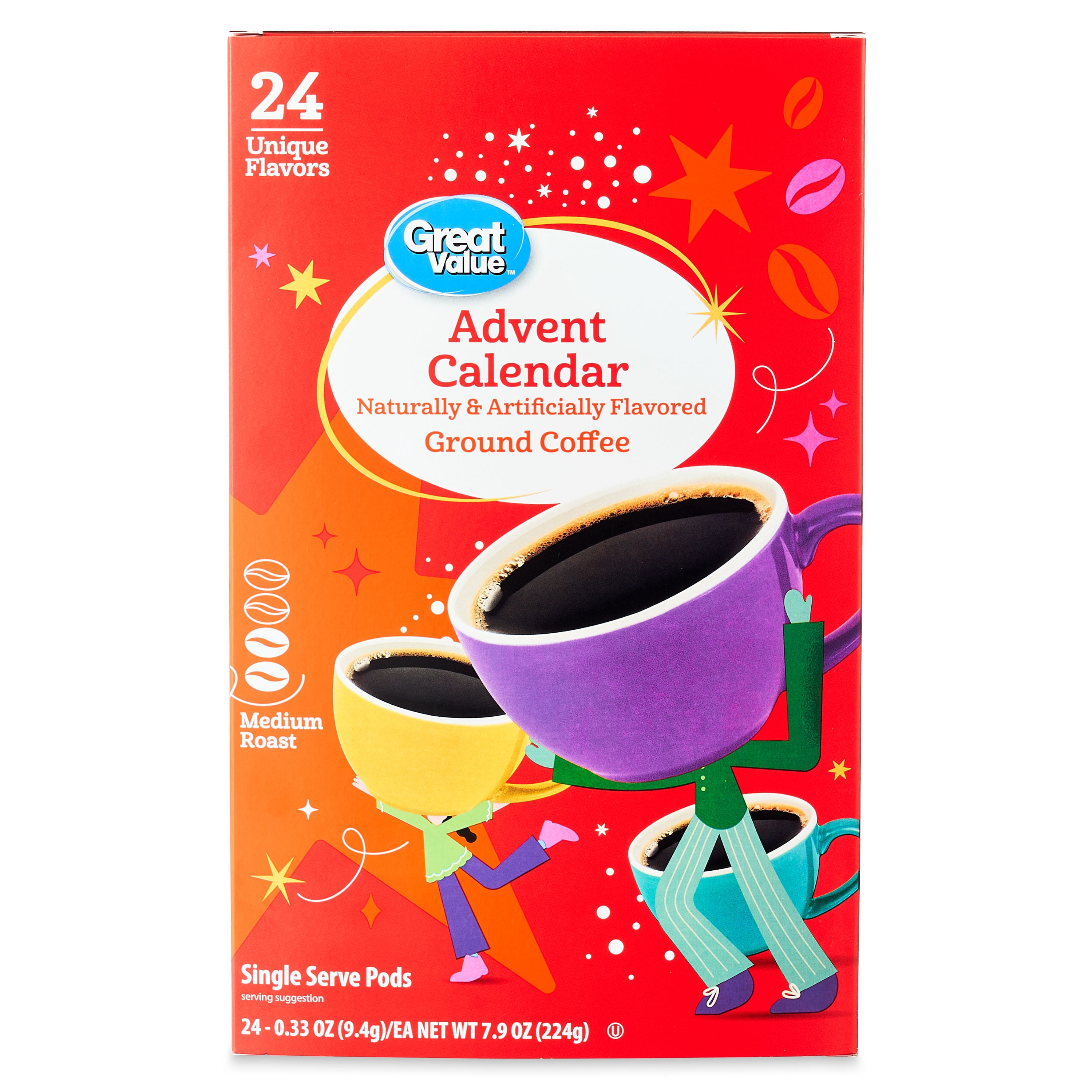 Great Value Advent Calendar Ground Coffee Pods, 0.33 oz, 24 Count - Walmart .com