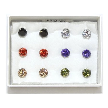 Women's 6 PC Colorful Solitaire Cubic Zirconia Earring Sets Boxed, Lot of 160