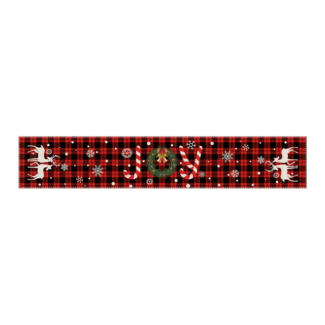 Bobasndm Christmas Table Runner with Black Red Plaid Border and Christmas Trees Pattern Thick and Christmas Table Runner for Christmas Dining Table Decorations 72 X 12.9 I Decorative Table Banner