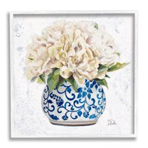Stupell Industries Round White Floral Blooms Ornate Patterned Vase Painting White Framed Art Print Wall Art, Design by Patricia Pinto