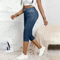 thumbnail image 4 of Mifsaly Denim Print Capri Leggings for Women High Waisted Skinny Jeggings Stretchy Workout Cropped Pants Tummy Controlathletic Running Tights S, 4 of 9