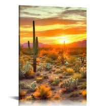 COMIO  Arizona Canvas Wall Art Golden Sunset in Sonoran Desert Landscape Painting Saguaro Cactus Pictures Print Southwest Decor