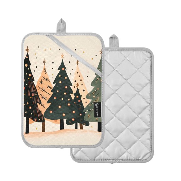 Yayeee Pot Holders Kitchen Heat Resistant with Pocket 7"x9.8" Cotton Oven Cooking Hot Pads, Beige Christmas Trees