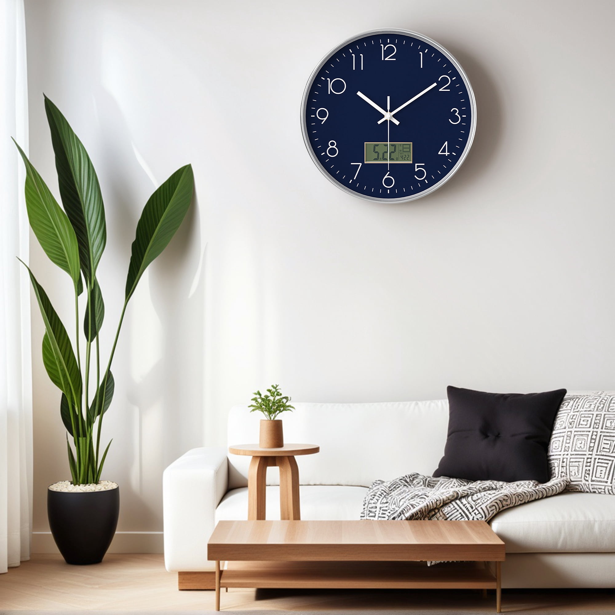Unique Bargains Silent Non Ticking Wall Clock with Date and Temperature Navy Blue