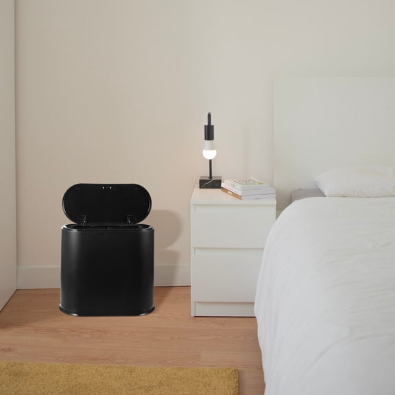 LITINKIMI Black PP Office Trash Can with Lid for Waste and Sundries Storage
