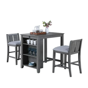 Graham 3-Piece Gray Finish Counter Height Dining Table with Shelves and 2 Chairs