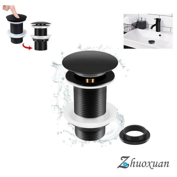 Matte Black Bathroom Sink Drain, Universal Pop Up Design Ensures Seamless Installation Without Overflow, Pop Up Drain Stopper
