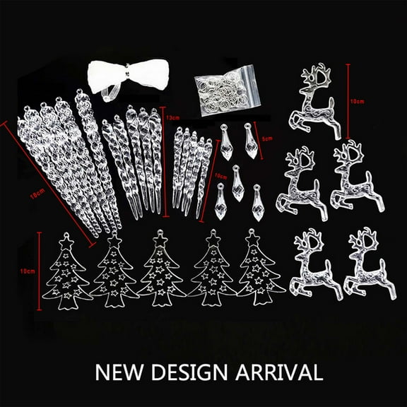 DefiDgd 30pcs Christmas Tree Crystal Icicle Hangingh Decorations Set,6Styles Clear Acrylic Xmas Tree Icicle Hanging Ornaments for Christmas New Year Holiday Wedding Winter Party Decor(A)