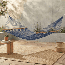 Fab Habitat Rope Recycled Polyester Hammock - Miami - Blue - Indoor/Outdoor, Quick Dry, 2 Person 400 lbs Capacity - Patio, Poolside, Backyard, Garden, Beach, Balcony - 12-14 ft Adjustable