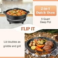 thumbnail image 5 of Coliware 5 QT Cast Iron Dutch Oven, 2 In 1 Pre-Seasoned Camping Pot with Reversible Lid and Lid Lifter Handle, Multifunctional Cookware Pot for Camping Cooking BBQ Baking, 5 of 7