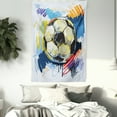 thumbnail image 3 of Soccer Tapestry, Spherical Soccer Ball Illustration with Colorful Distressed Details in Motion Art, Wall Hanging for Bedroom Living Room Dorm Decor, 60W X 80L Inches, Multicolor, by Ambesonne, 3 of 5