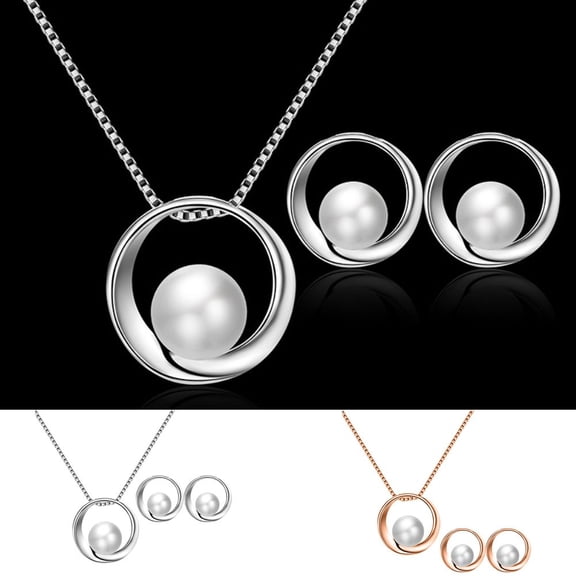 SPRING PARK Women Necklace Set Faux Pearl Jewelry Earrings Wedding Round Fashion Bridal Pendant