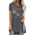 thumbnail image 2 of Pompotops Mode Femmes T-Shirt Imprimé Col Rond Manches Courtes Tee Décontracté Blouse, 2 of 4