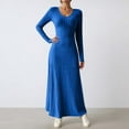 thumbnail image 2 of DHFJKG Sweater Dress For Women Knit Ribbed V Neck Long Sleeve Slim Fit Maxi Dress Winter Pullover Tunic Ankle-Length Classic Dresses, 2 of 5