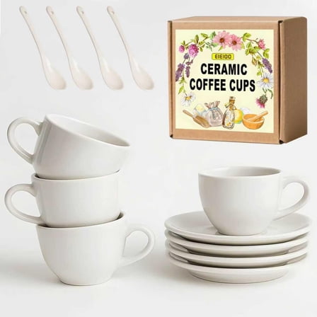 Espresso Cups Set of 4, Ceramic Coffee Cups, 3.5 oz Coffee Mugs, White Demitasse Cup for Home, Office, Restaurant (3.5 oz, set of 4)