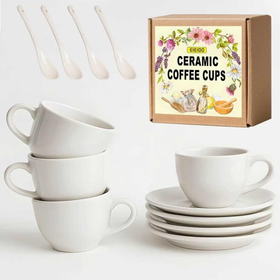 Espresso Cups Set of 4, Ceramic Coffee Cups, 3.5 oz Coffee Mugs, White Demitasse Cup for Home, Office, Restaurant (3.5 oz, set of 4)