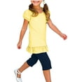 thumbnail image 4 of Girls Short Sleeve Top Yellow Cotton Puff Sleeve Shirt Ruffle Hem Casual Play Tops for Kids Little Kids,Size 9-10T, 4 of 8