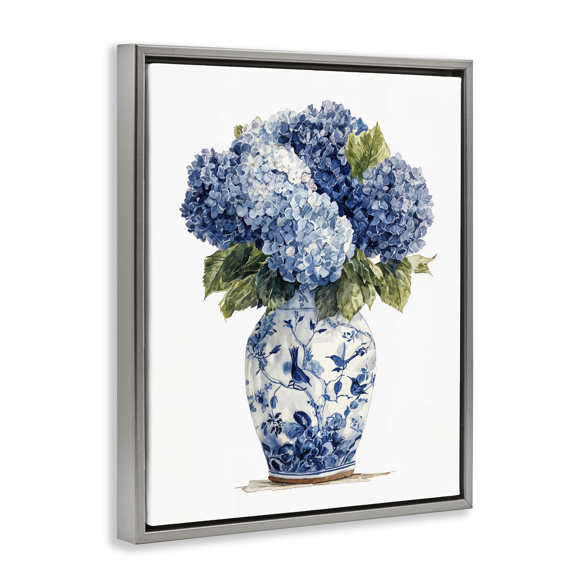 Stupell Industries Blue Hydrangeas in Porcelain Gray Framed Floater Canvas Wall Art, design by Imagine It Images
